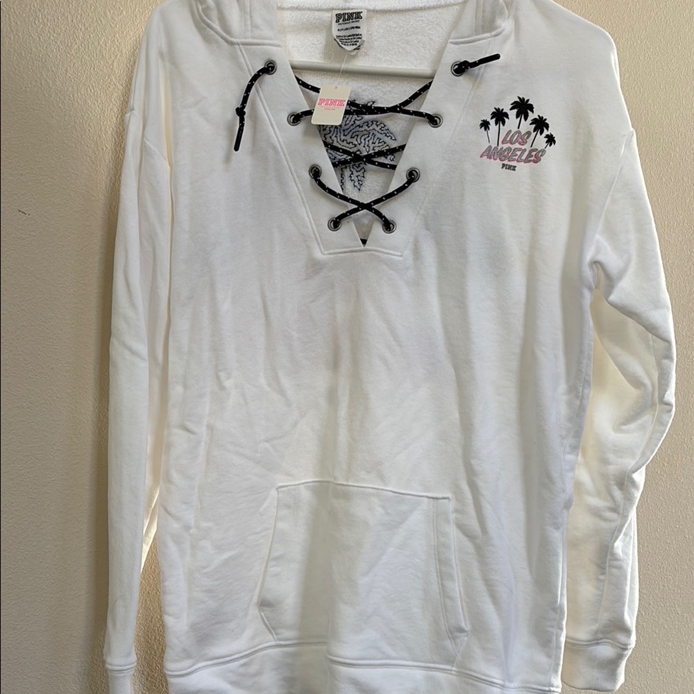PINK Victoria's Secret White Lace-Up Sweater